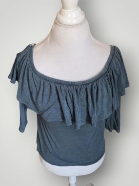 🐦 American Eagle Outfitters Off-Shoulder Ruffle Crop Top - Slate Blue